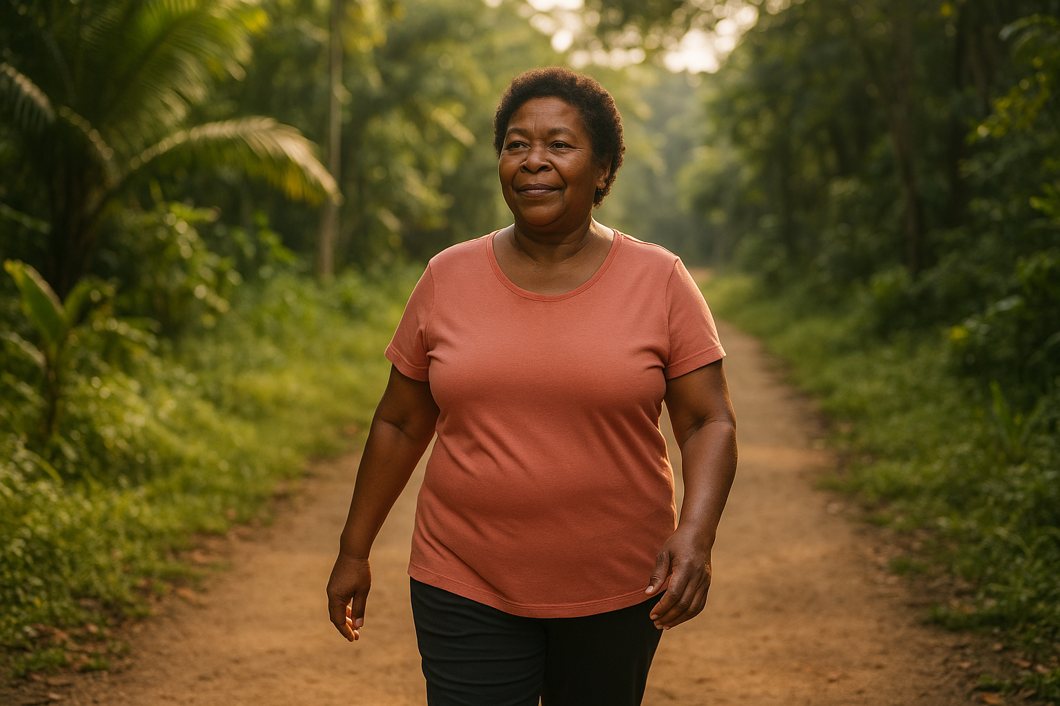 Natuurlijke omgeving in Suriname met een wandelpad.