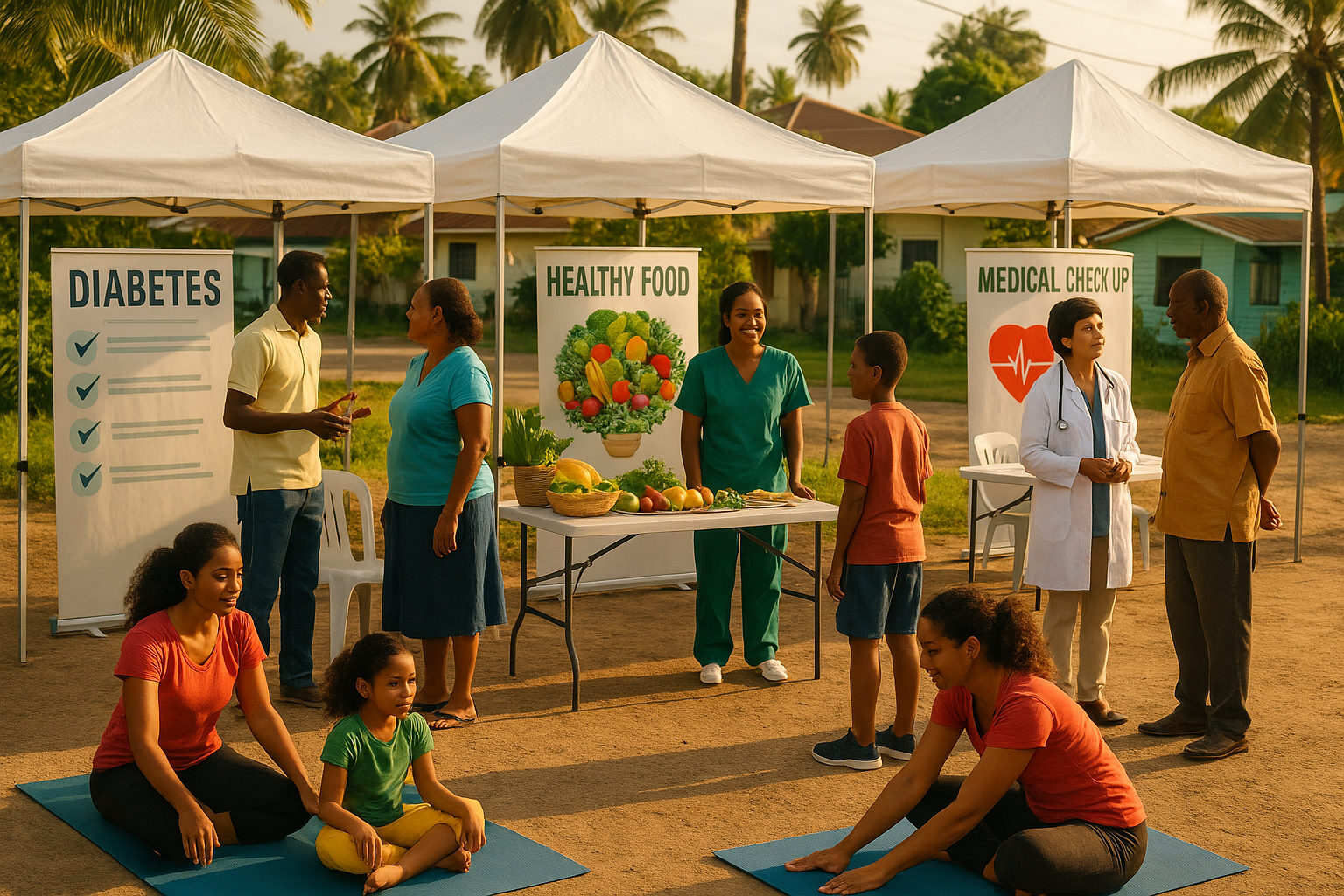 Een gezondheids evenement in Suriname met informatie en activiteiten.