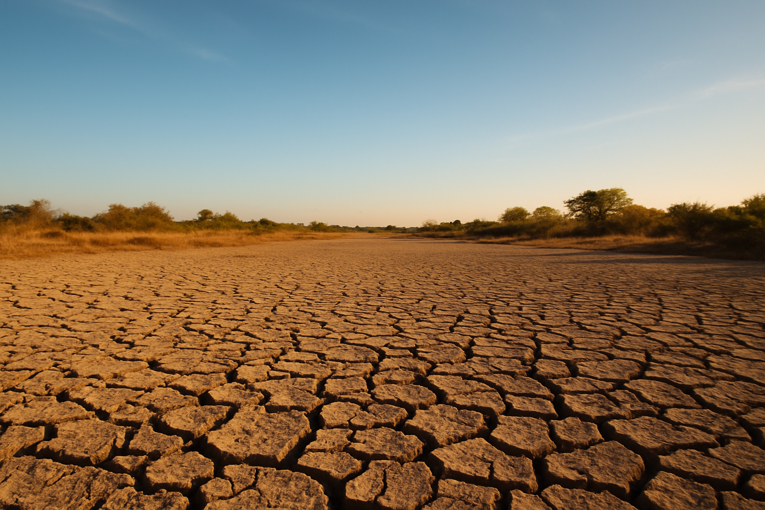 Een droog landschap dat de effecten van een droge periode laat zien.