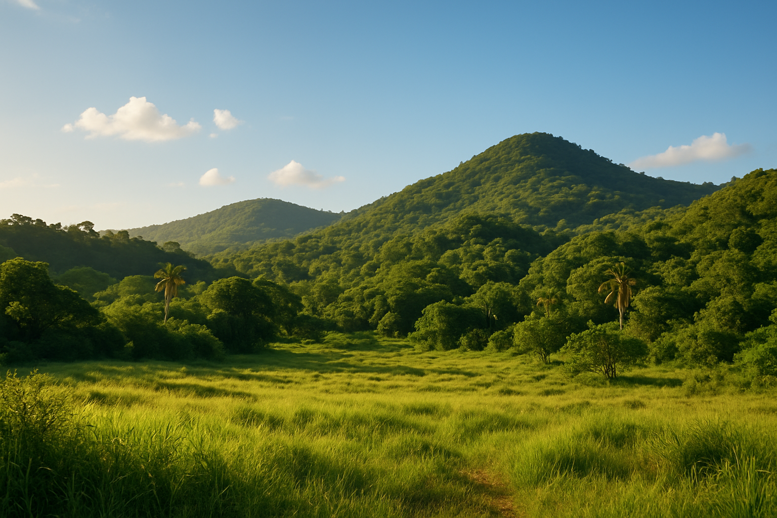 Rustig landschap met groene heuvels, dat gezondheid symboliseert.
