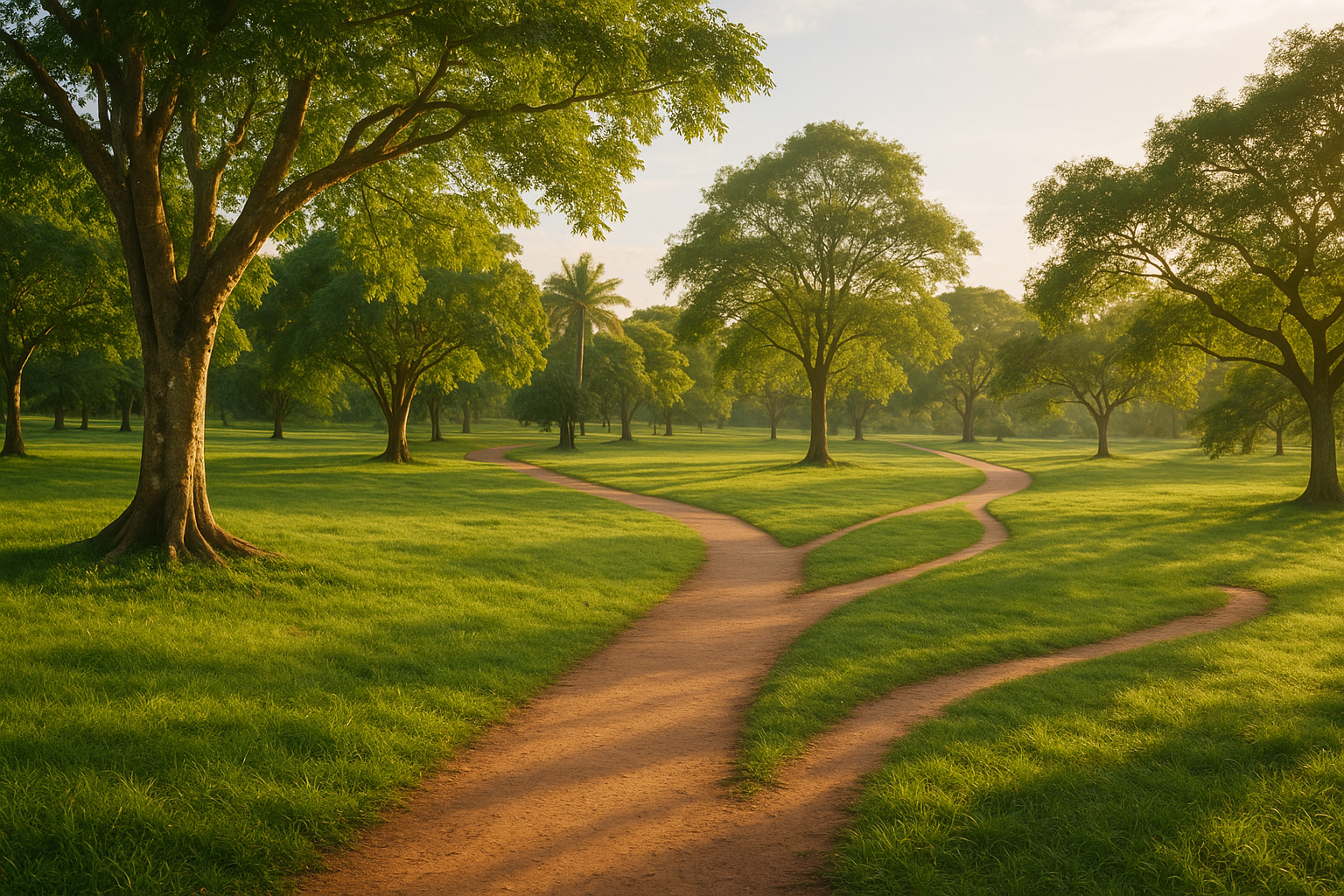 Rustig park met wandelpaden en bomen, symbool voor gezondheid.