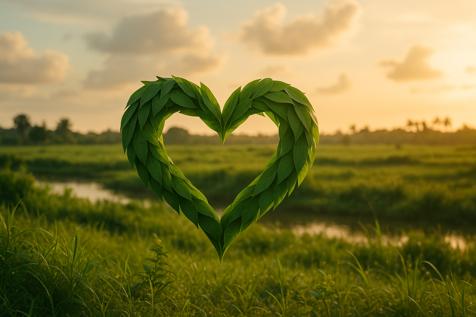 Een symbolisch hart van groene bladeren, dat gezondheid en natuur uitstraalt.